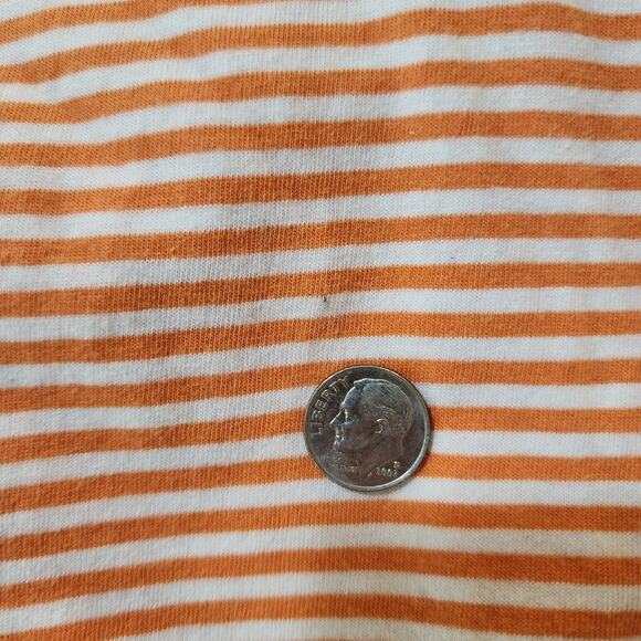 Rafaella Womens Tee Size L Orange White Striped Cuffed Raglan Sleeve Pleated Top - Picture 6 of 8